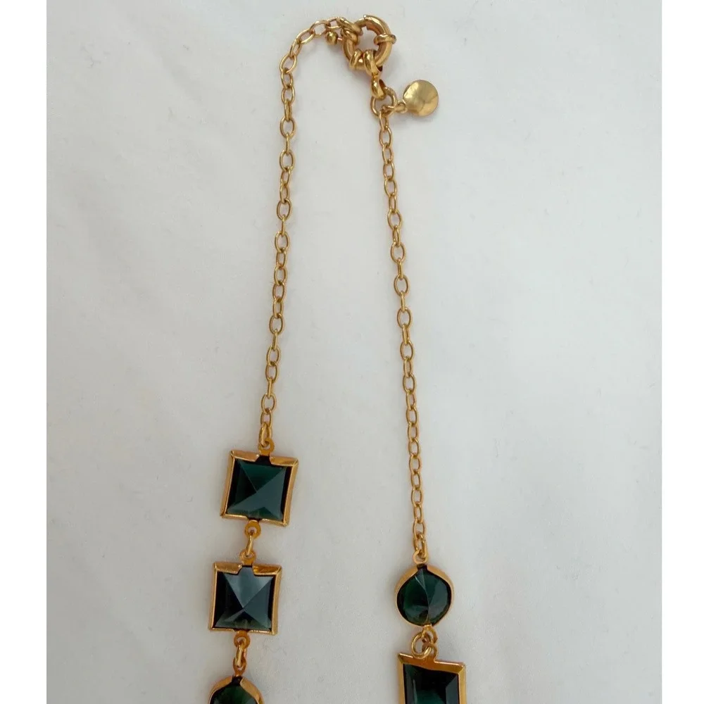 J.Crew Long Necklace‎ Gold Tone Emerald Green Geometric Resin Stones 103-37
